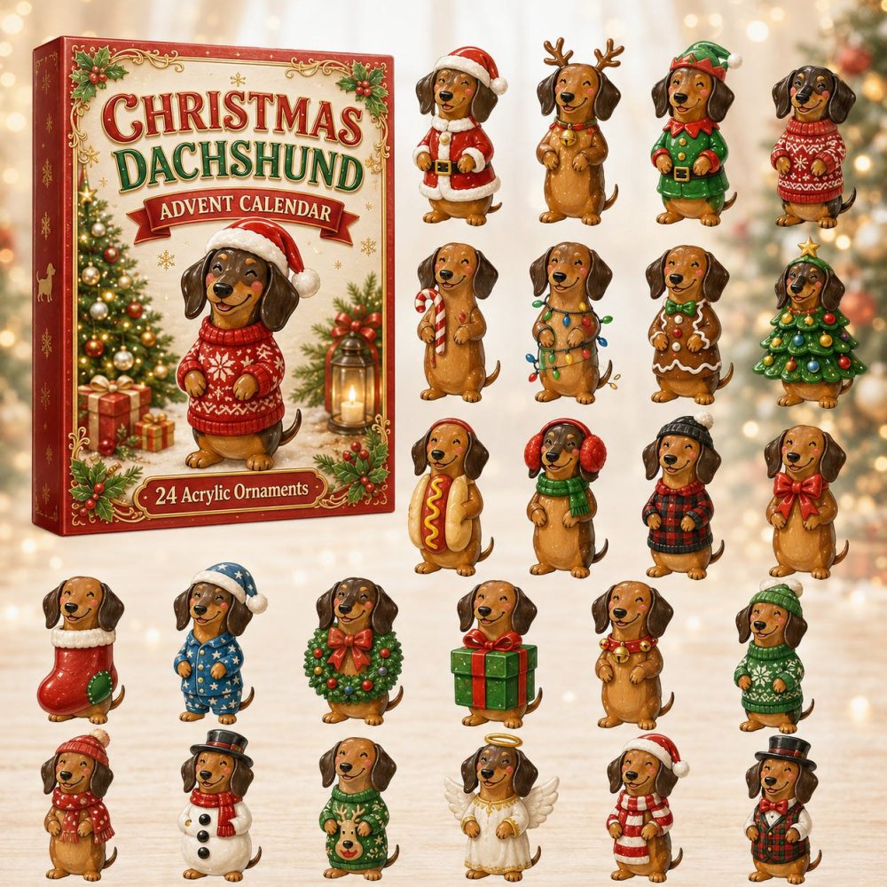 Dachshund Christmas Countdown Gift Box - 24 Days Of Dog-Themed Acrylic Charms, Cute Holiday Presents For Dog Lovers