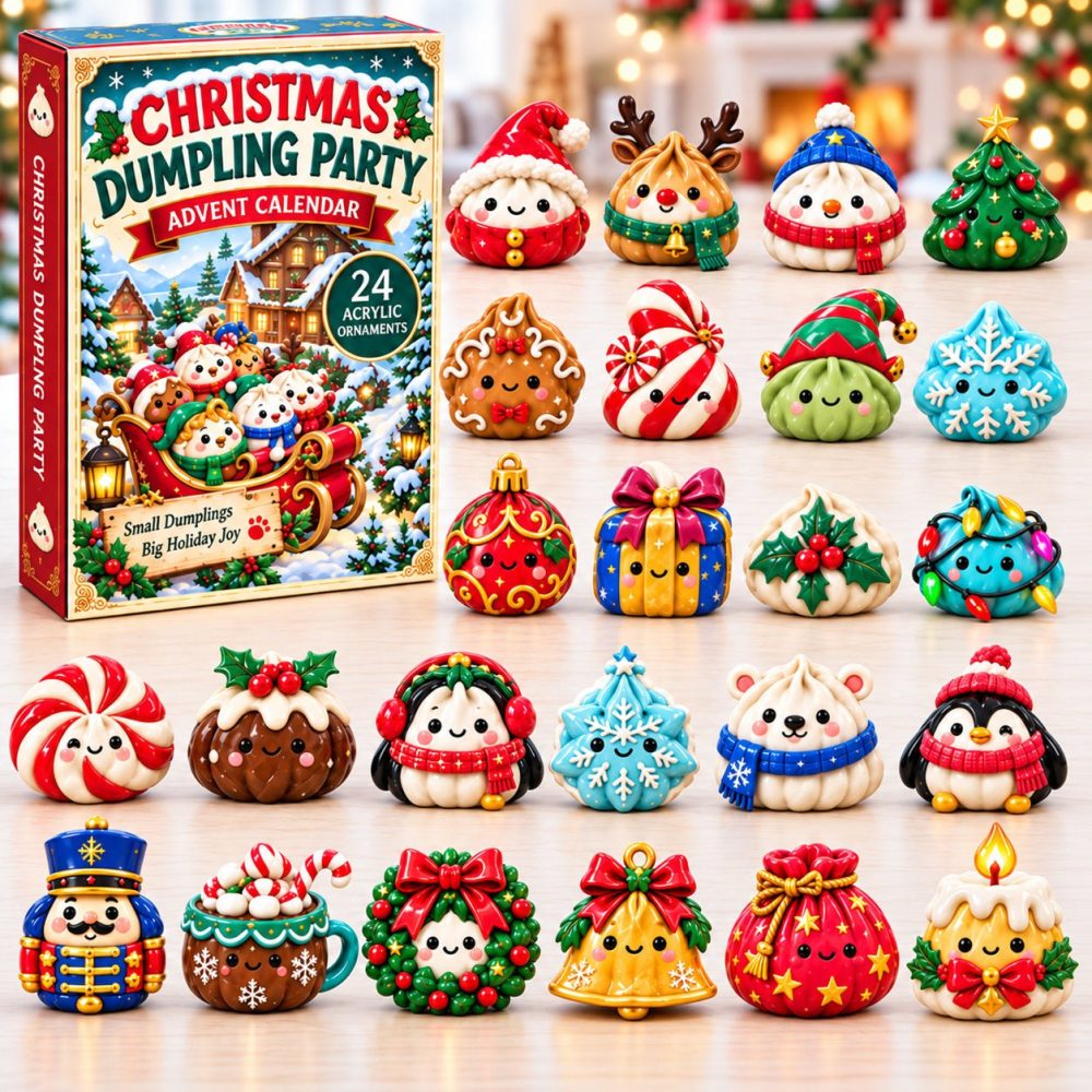 Christmas Dumpling Party Holiday Countdown 2026 — 24-Day Festive Food Acrylic Charm Calendar, Cute Dumpling-Themed Gift For Families