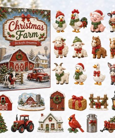 Rustic Farmhouse Christmas Countdown - 24-Day Advent Set With Acrylic Farm Animal Charms, Holiday Decor Gift