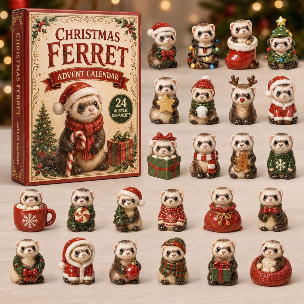 2026 Festive Ferret Holiday Countdown — 24 Acrylic Charms Advent Gift Set, Cute Ferret Decor & Stocking Stuffer