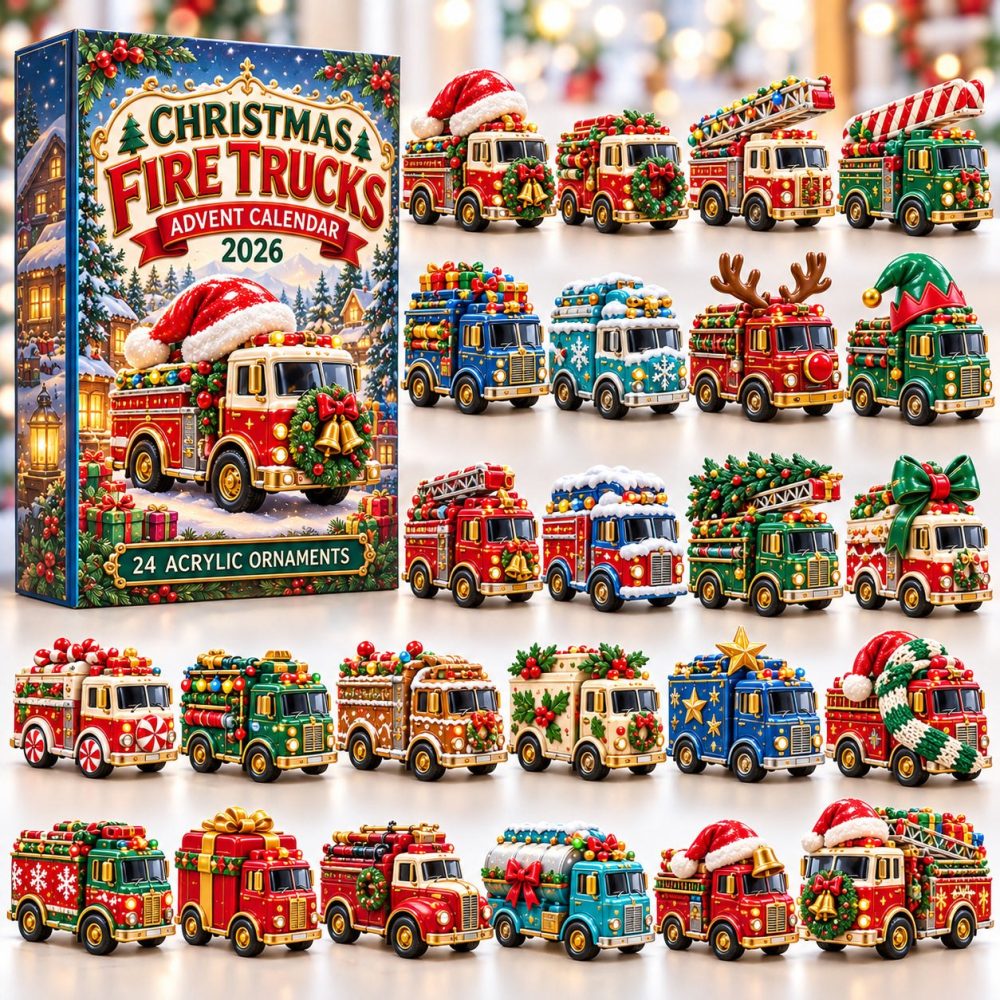 Christmas Fire Trucks Countdown - 24 Acrylic Fire Truck Charms For 2026 Holiday Advent, Rescue-Themed Stocking Stuffer