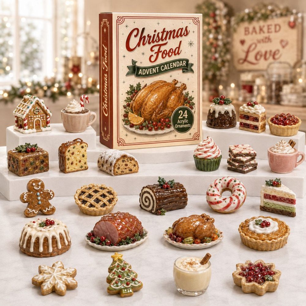 2026 Christmas Food Countdown Calendar — 24-Day Acrylic Charm Advent Set, Gourmet Holiday Theme For Kitchen & Foodie Gifts
