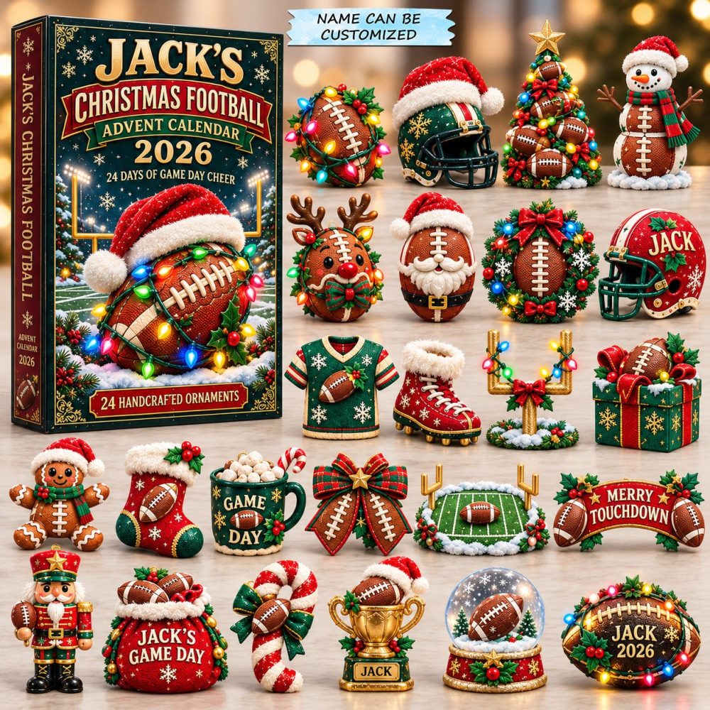 Holiday Football Cheer Advent Calendar 2026 — 24 Acrylic Football Charms, Tailgate-Ready Countdown Display & Fan Gift Pack