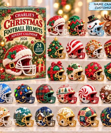 Christmas Football Helmet Countdown 2026 — 24 Mini Helmet Acrylic Charms, Team Spirit Holiday Advent Display & Fan Gift Set