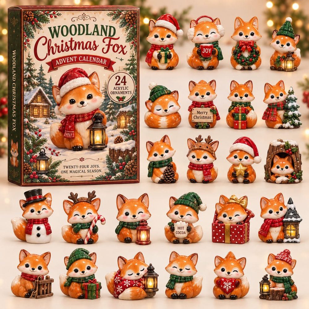 Festive Fox Holiday Countdown Advent Box - 24 Days Of Acrylic Charms, Collectible Christmas Decor Gift