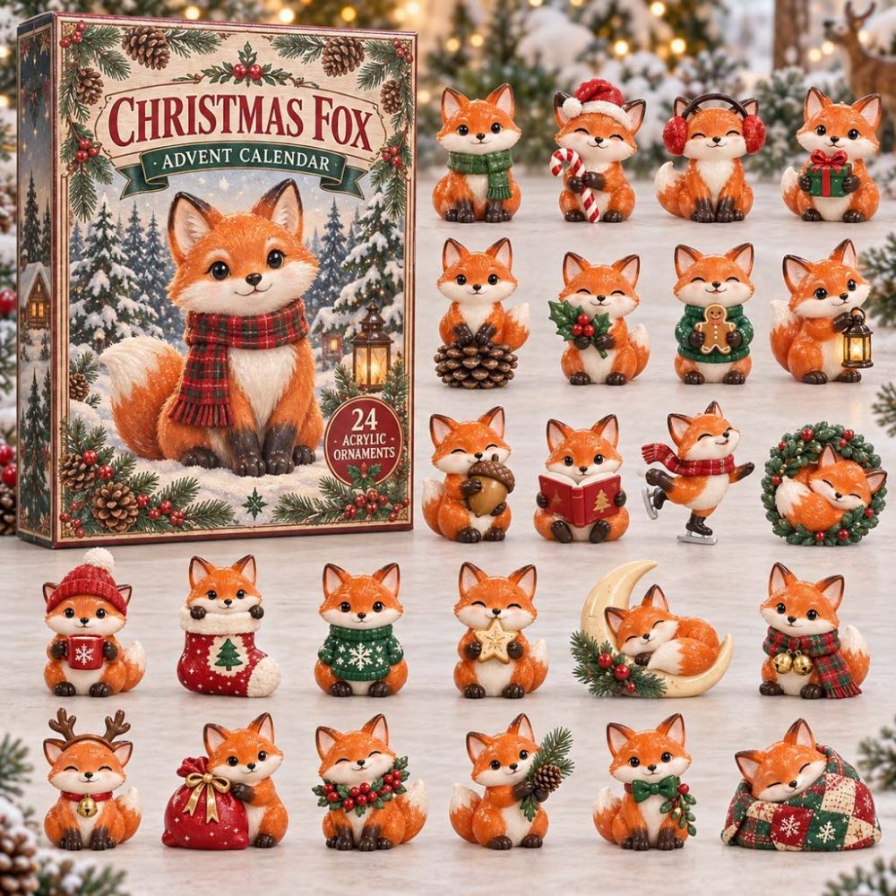 2026 Fox With Plaid Scarf 24-Day Acrylic Charm Countdown — Reusable Cozy Advent Calendar, Stylish Christmas Gift