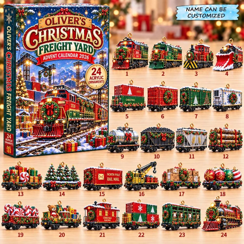 2026 Christmas Freight Yard Countdown - 24-Day Crochet Advent Calendar With Acrylic Charms, Industrial Train Holiday Scene