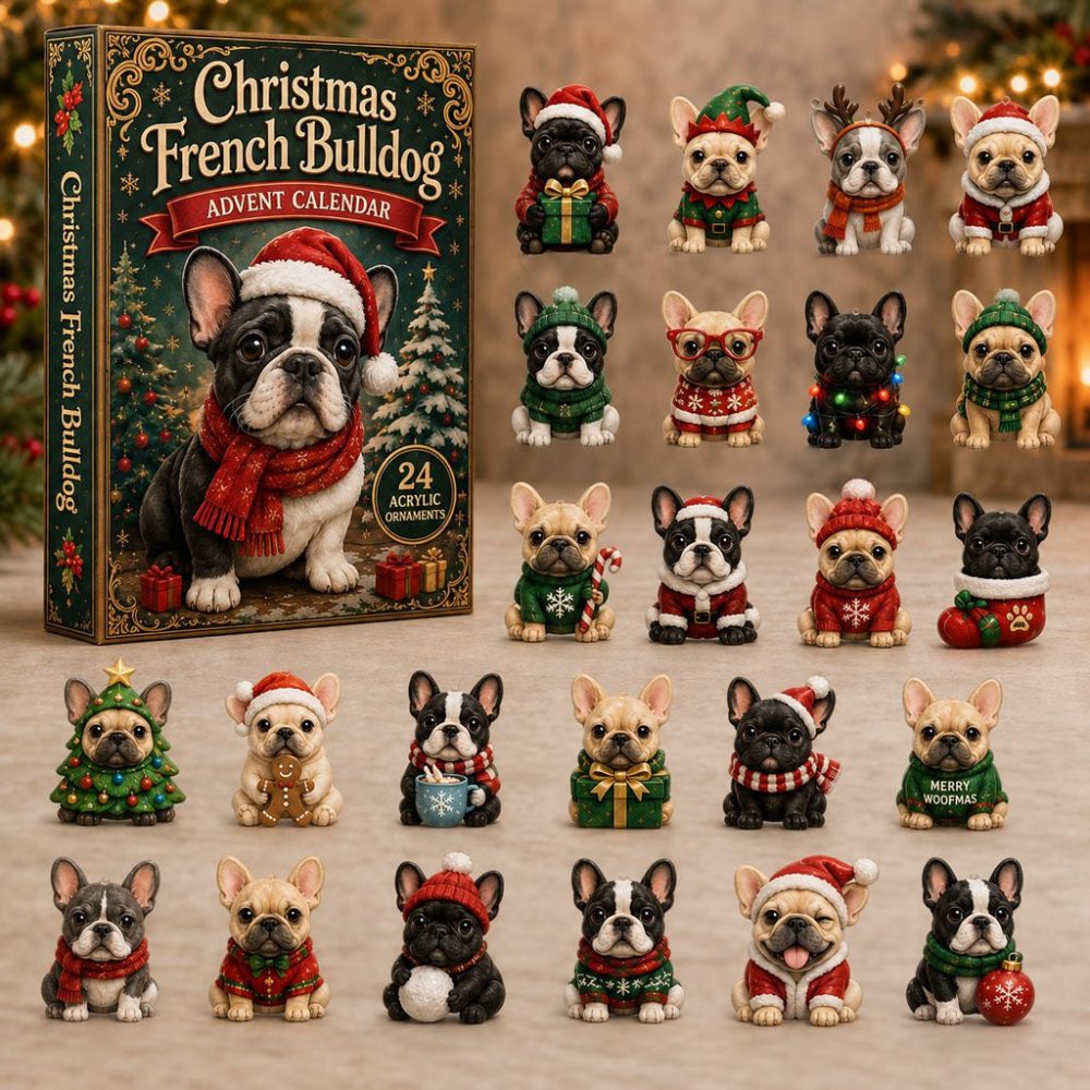 Festive French Bulldog Christmas Advent 2026 — 24-Day Countdown Calendar With Acrylic Charms, Unique Holiday Gift For Frenchie Fans