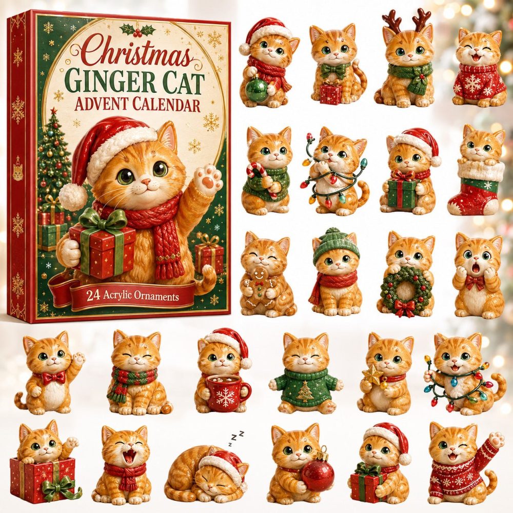 Ginger Cat Christmas Advent Calendar — 24-Day Cozy Countdown With Acrylic Ginger Cat Charms, Perfect For Cat Lovers & Cute Decor