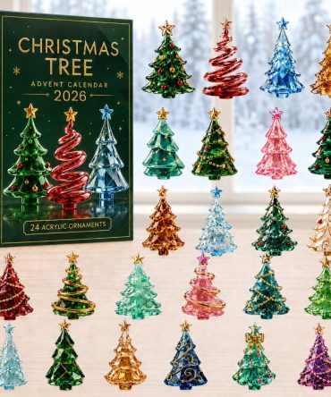 Elegant 2026 Christmas Glass Tree Advent Countdown — 24-Day Acrylic Charm Calendar, Holiday Decor & Gift-Ready Seasonal Display