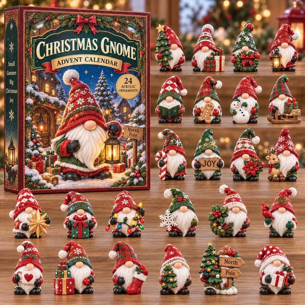 Whimsical Gnome Shelf Advent Calendar 2026 – 24-Day Countdown With Acrylic Gnome Charms, Cozy Holiday Decor