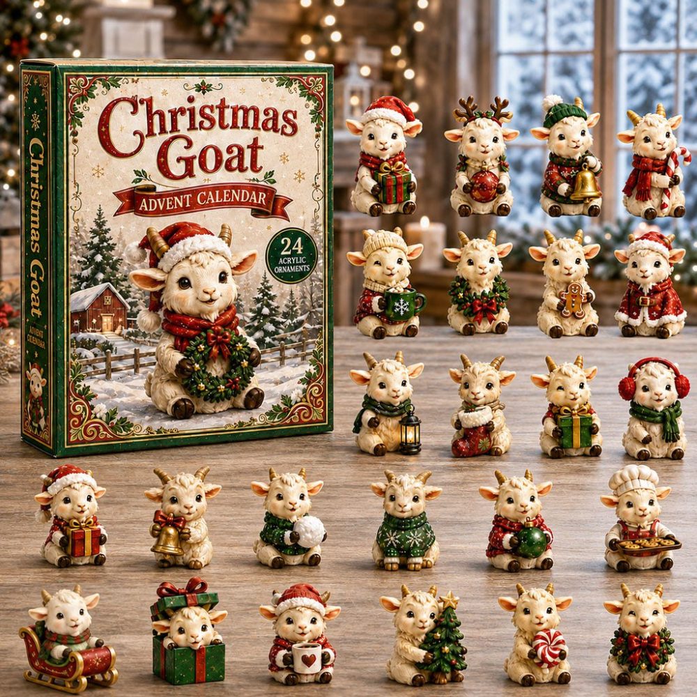 2026 Festive Goat Holiday Countdown Calendar — 24-Day Acrylic Charm Advent Set, Unique Farm Animal Gift & Seasonal Decor