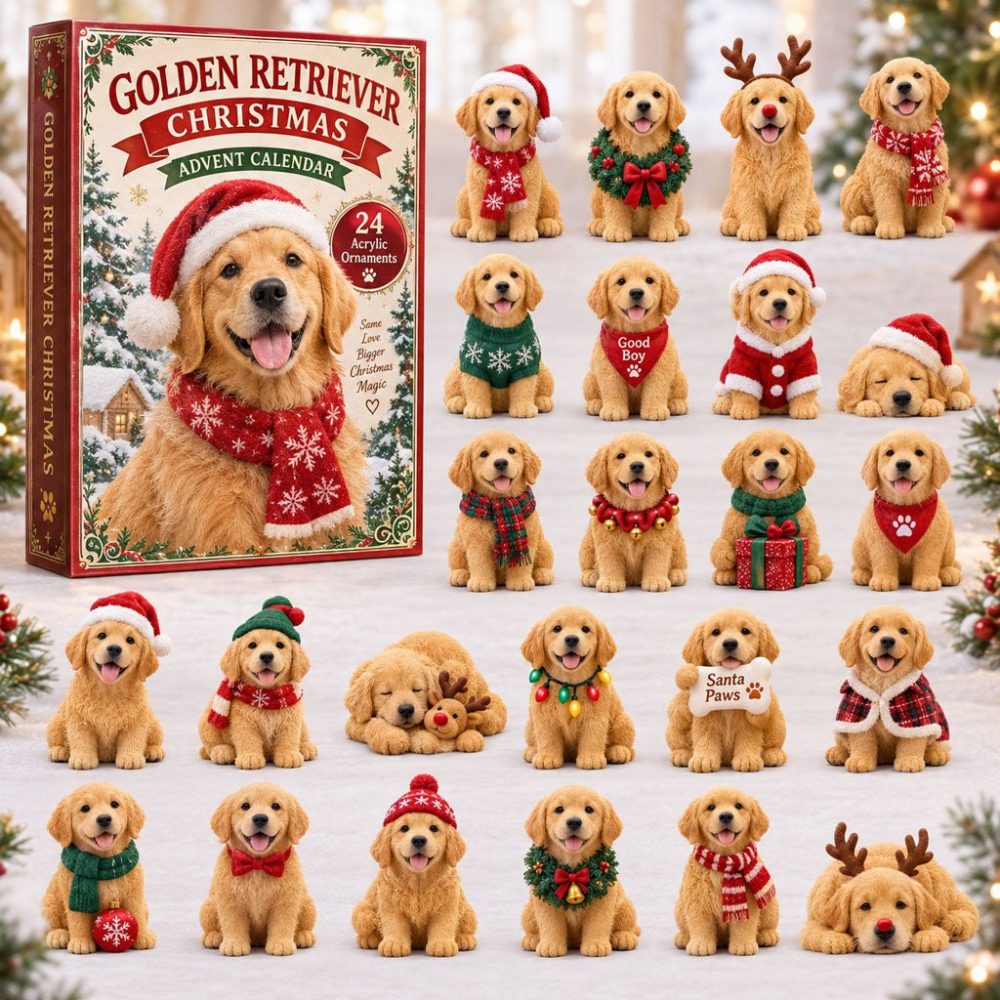 Golden Retriever Reindeer Advent Calendar — 24-Day Festive Countdown With Acrylic Golden Retriever Charms, Cheerful Holiday Gift