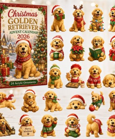 Golden Retriever Santa Pups Advent Calendar — 24-Day Cheerful Christmas Countdown With Acrylic Puppy Charms, Fun Gift For Dog Lovers