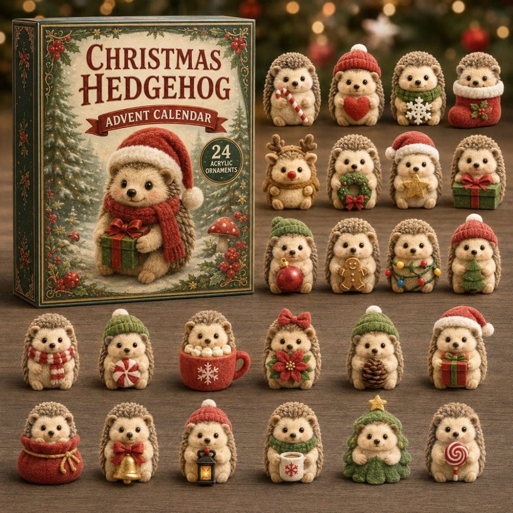 2026 Christmas Hedgehog Advent Countdown — 24-Day Acrylic Charm Set, Adorable Holiday Gift For Hedgehog Fans & Collectors