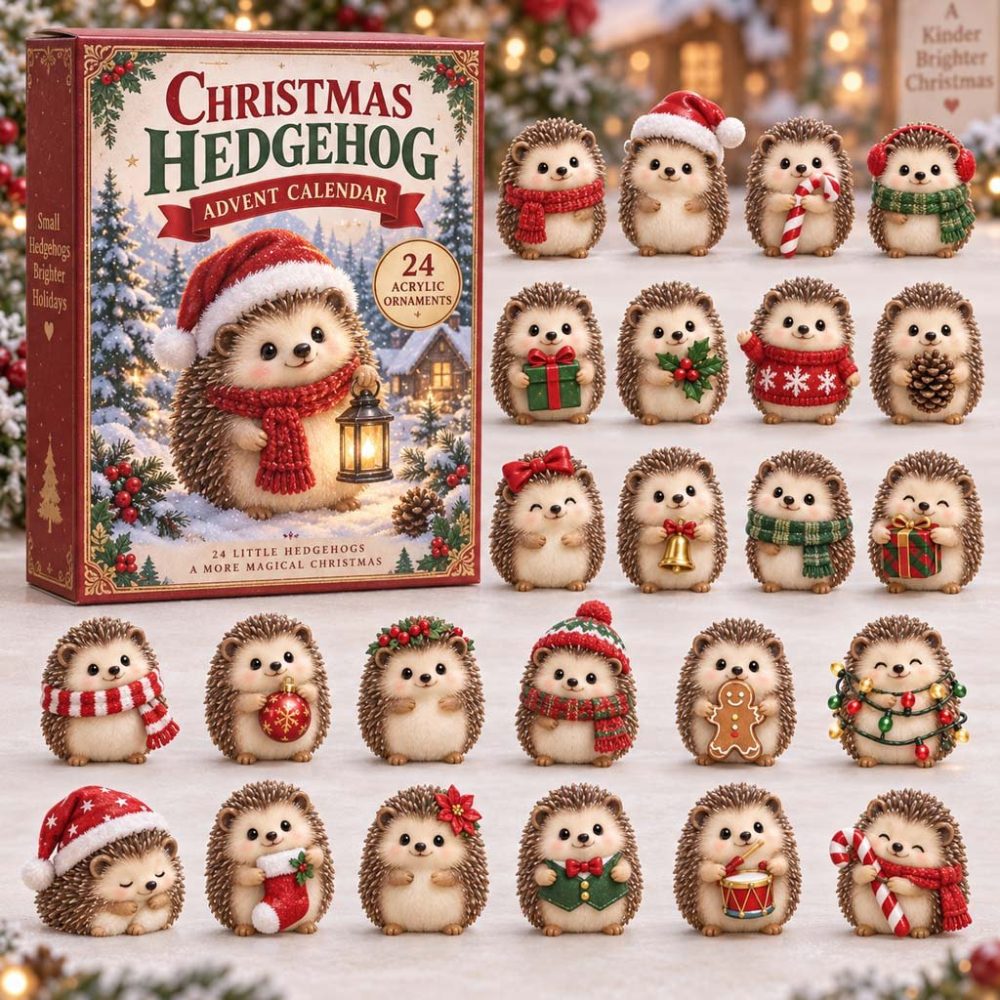 2026 Hedgehog Lantern 24-Day Acrylic Charm Countdown — Reusable Whimsical Advent Calendar, Charming Holiday Decor