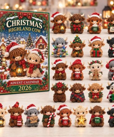 Highland Cow 24-Day Holiday Advent Calendar With Acrylic Charms — 2026 Unique Farmhouse Countdown & Gift-Ready Decor