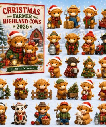 Highland Cow Farmer Advent Calendar — 24-Day Rustic Christmas Countdown With Acrylic Farm Animal Charms, Charming Country Holiday Gift