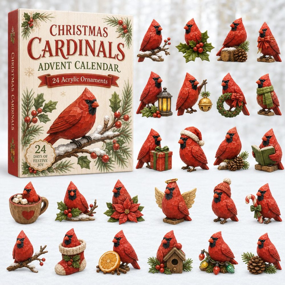 Cardinals Christmas Advent Calendar — 24-Day Holiday Countdown With Acrylic Cardinal Charms, Religious & Festive Keepsake Gift