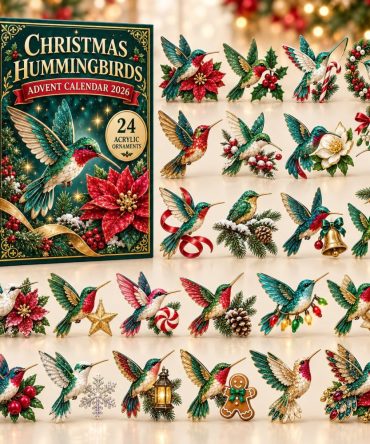 2026 Poinsettia & Holly Hummingbirds Countdown - 24-Day Crochet Advent Calendar With Acrylic Charms, Elegant Holiday Gift