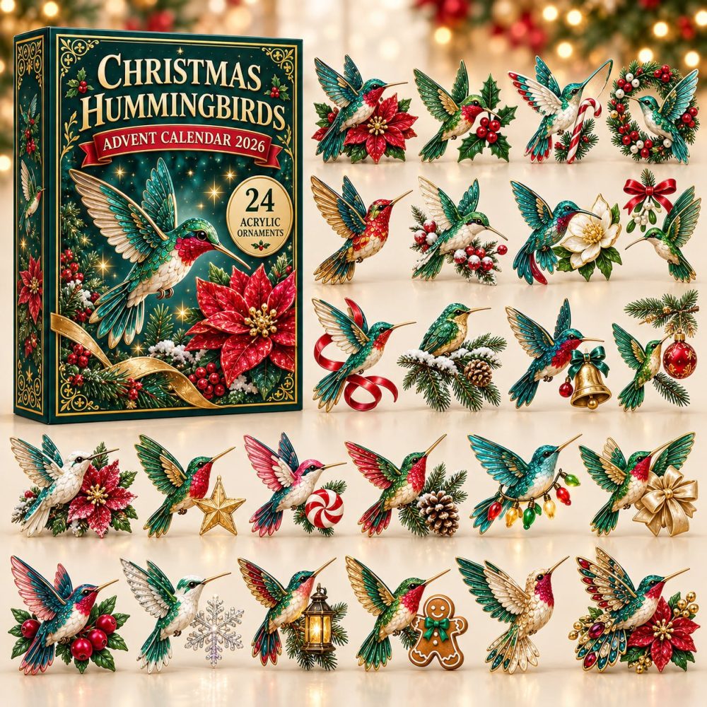 2026 Poinsettia & Holly Hummingbirds Countdown - 24-Day Crochet Advent Calendar With Acrylic Charms, Elegant Holiday Gift