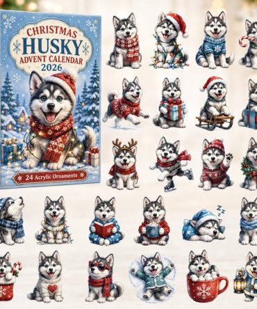 Husky Christmas Advent Calendar — 24-Day Winter Countdown With Acrylic Husky Charms, Perfect For Dog Fans & Winter Décor