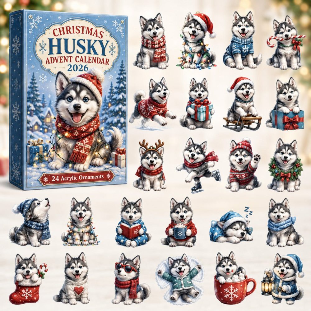 Husky Christmas Advent Calendar — 24-Day Winter Countdown With Acrylic Husky Charms, Perfect For Dog Fans & Winter Décor