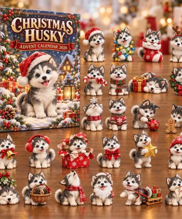 Santa Hat Husky Puppy Countdown - 24 Acrylic Husky & Puppy Charms For 2026 Holiday Advent, Adorable Dog Lover Gift