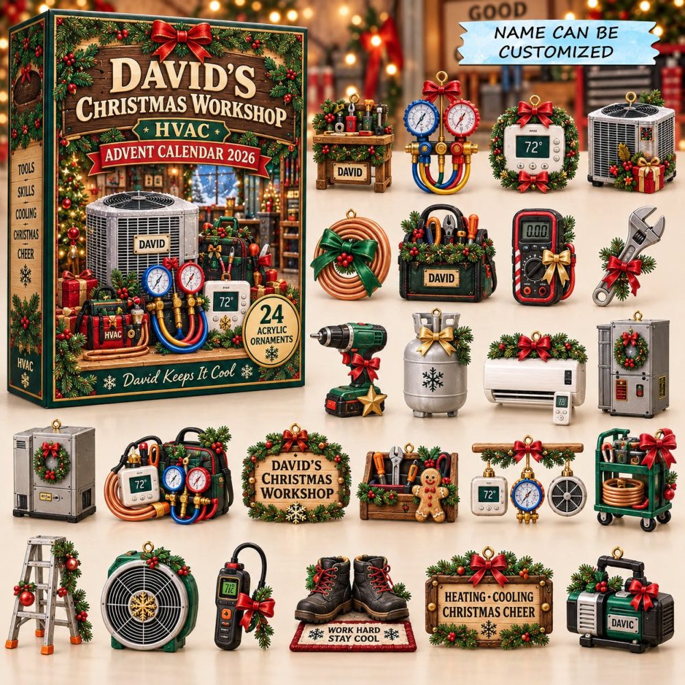 Christmas Hvac Festive Countdown 2026 — 24 Acrylic Charms, Seasonal Gift For Technicians, Tree & Workshop Decor