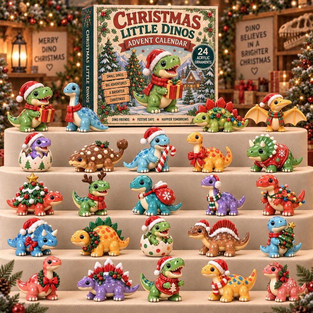 2026 Christmas Little Dinos Advent Set — 24 Festive Acrylic Dinosaur Charms, Charming Holiday Countdown For Kids & Collectors
