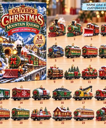 2026 Mountain Railway Christmas Countdown - 24-Day Crocheted Advent Calendar With Acrylic Charms, Scenic Holiday Train Decor