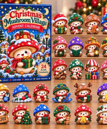 Mushroom Village 24-Day Holiday Advent Calendar With Acrylic Charms — 2026 Cozy Woodland Countdown & Giftable Decor