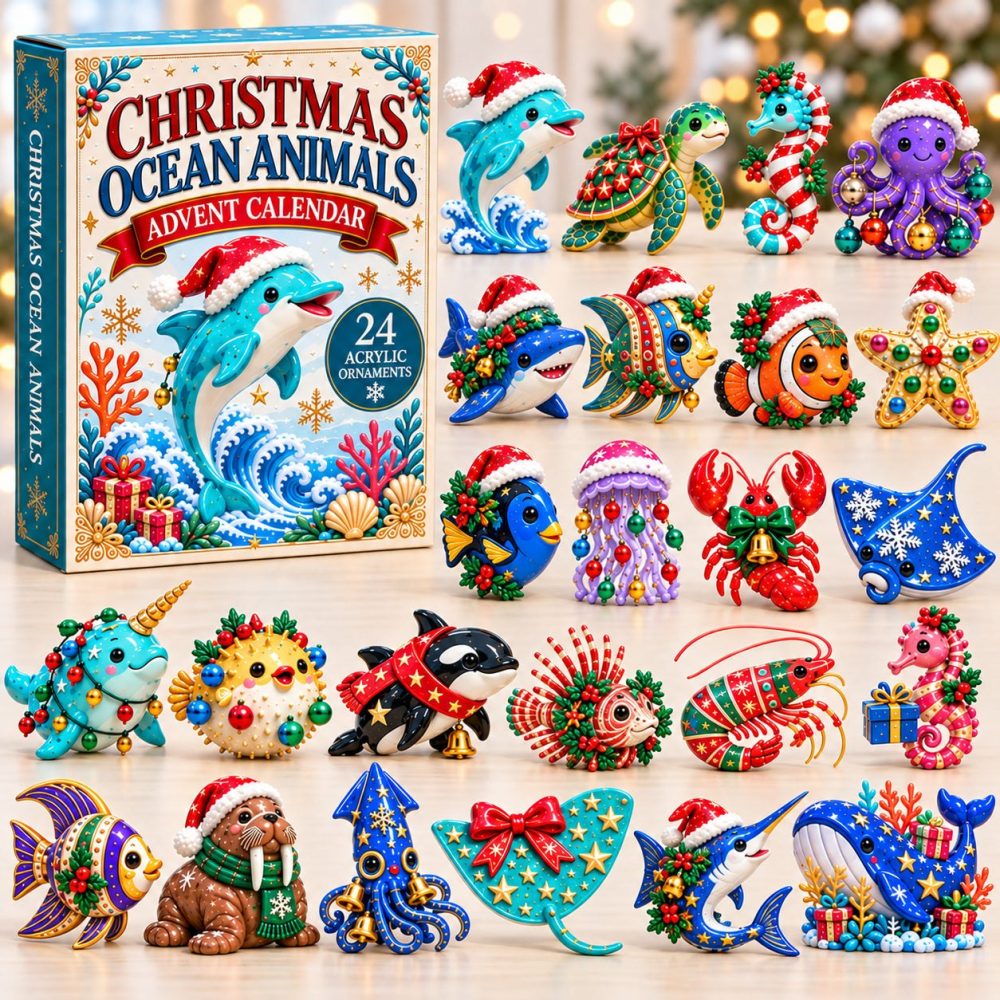 24-Day Ocean Animals Holiday Advent With Acrylic Charms — Sea Creature Collectibles, Nautical Christmas Ornaments & Gift-Ready Countdown