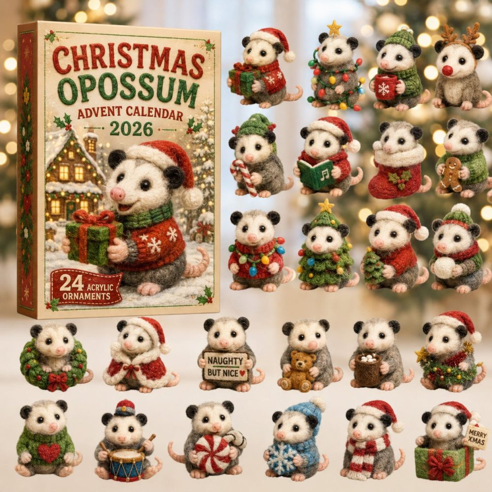 2026 Festive Opossum Christmas Advent Calendar - 24-Day Acrylic Charm Countdown, Quirky Holiday Gift & Collectible Woodland Decor
