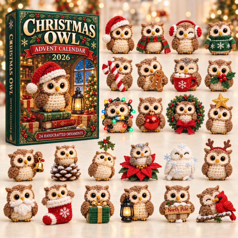 Cozy Knit Christmas Owl Countdown - 24 Acrylic Owl Charms For 2026 Holiday Advent, Cute Winter Home Decor Gift