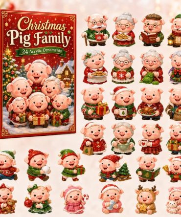 2026 Pig Family Christmas Advent Calendar — 24-Day Acrylic Charm Countdown, Adorable Farm Animal Gifts For Kids & Families