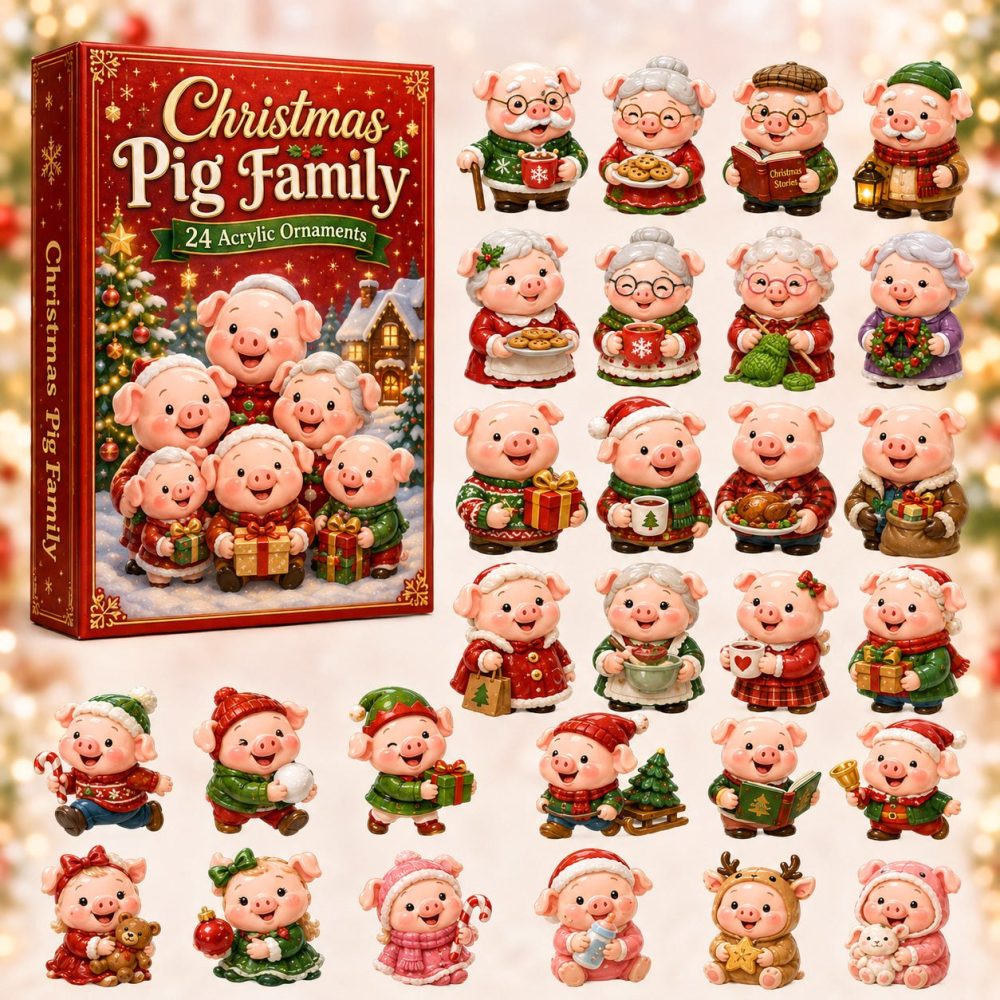 2026 Pig Family Christmas Advent Calendar — 24-Day Acrylic Charm Countdown, Adorable Farm Animal Gifts For Kids & Families