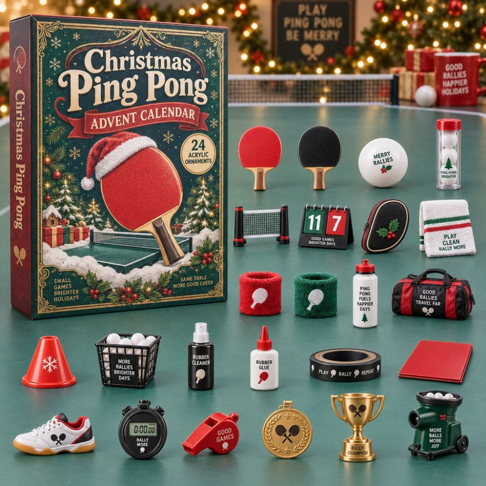 Christmas Ping Pong 24-Day Holiday Countdown Calendar 2026 — Festive Table Tennis Acrylic Charms, Daily Holiday Surprises For Players