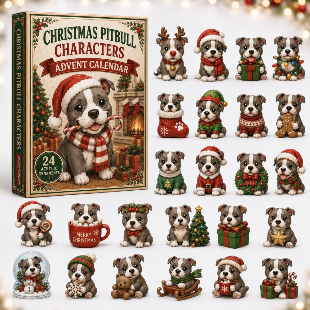 2026 Pitbull Characters Advent Calendar — 24-Day Acrylic Charm Holiday Countdown, Fun Pit Bull Gifts For Dog Lovers