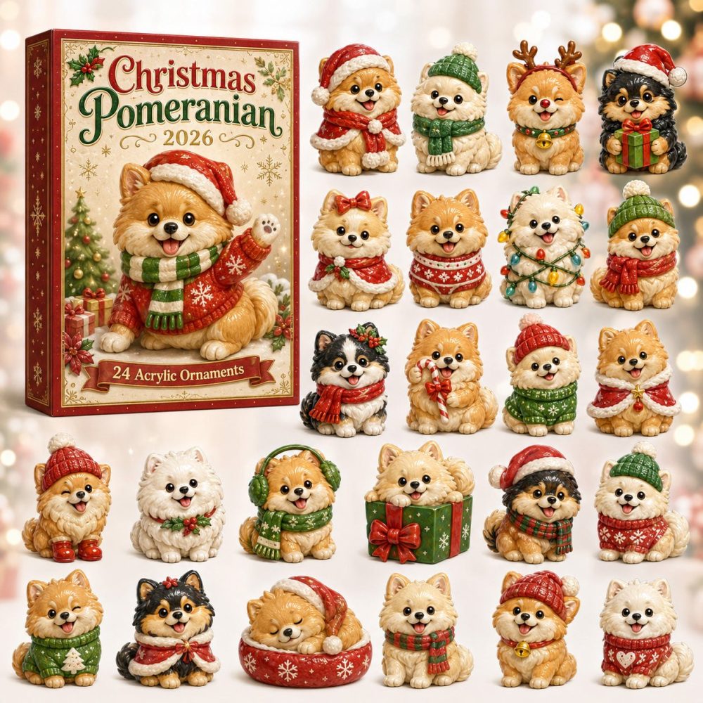 2026 Pomeranian Christmas Advent Calendar — 24-Day Acrylic Charm Countdown, Cute Pet Gift For Small Dog Fans