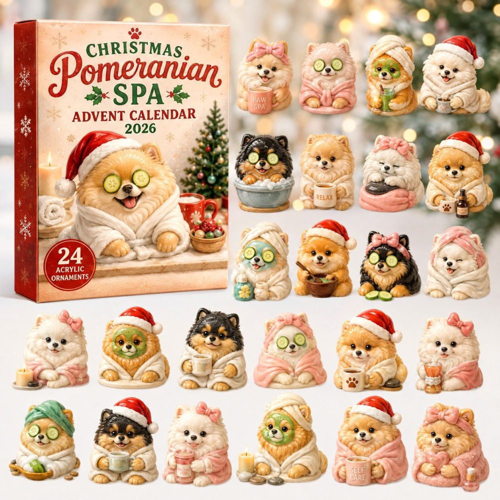 2026 Pomeranian Spa Advent Calendar — 24-Day Acrylic Charm Holiday Countdown, Pampering Dog Gifts For Pomeranian Owners