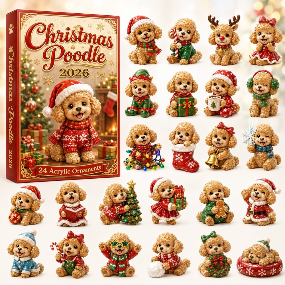 Poodle Christmas 24-Day Countdown Calendar 2026 — Acrylic Charms Dog Advent Calendar, Gift For Poodle Lovers