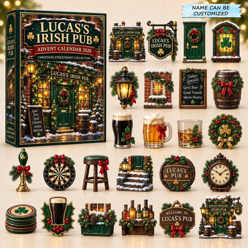 Christmas Pub Holiday Countdown - 24 Acrylic Pub-Themed Charms For 2026 Advent, Festive Party Gift & Stocking Stuffer