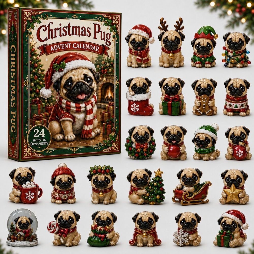 2026 Pug Christmas Advent Calendar — 24-Day Acrylic Charm Countdown, Cute Dog Gifts For Pug Lovers & Pet Parents