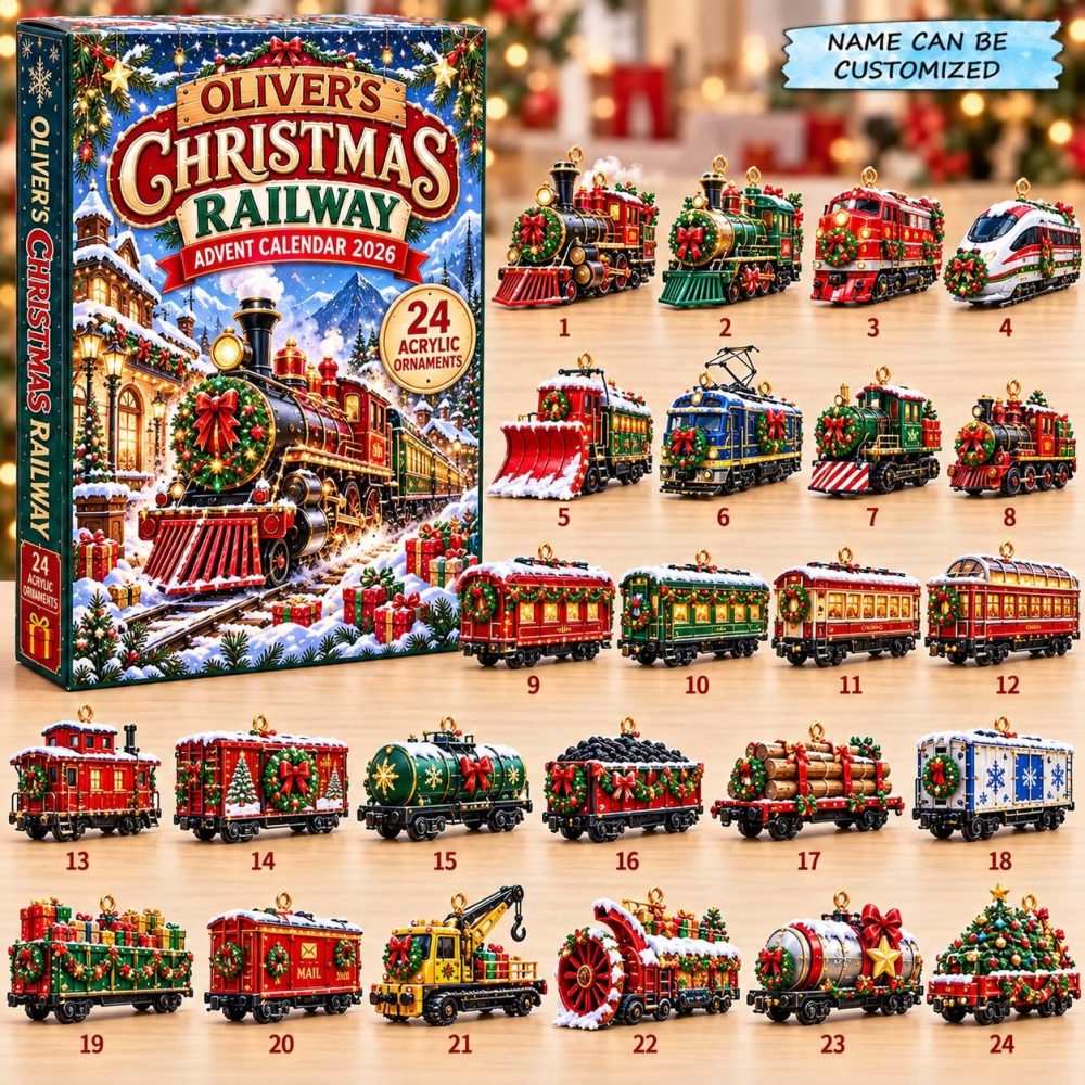 Christmas Railway Train Countdown - 24 Acrylic Train & Rail Charms For 2026 Holiday Advent, Charming Stocking Stuffer