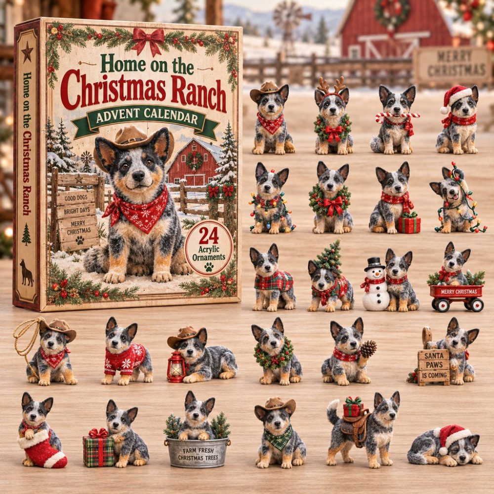 Ranch Heeler Christmas Countdown Calendar 2026 — 24 Acrylic Holiday Charms, Western Farm Dog Gift For Heeler Enthusiasts