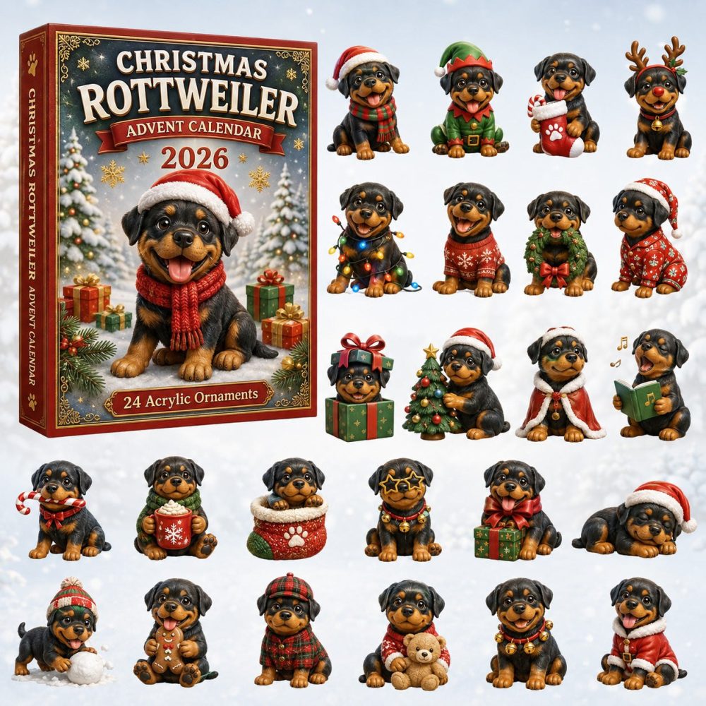 Rottweiler Christmas Advent Calendar 2026 - 24-Day Acrylic Charm Countdown With Bold Dog Ornaments & Gift Box