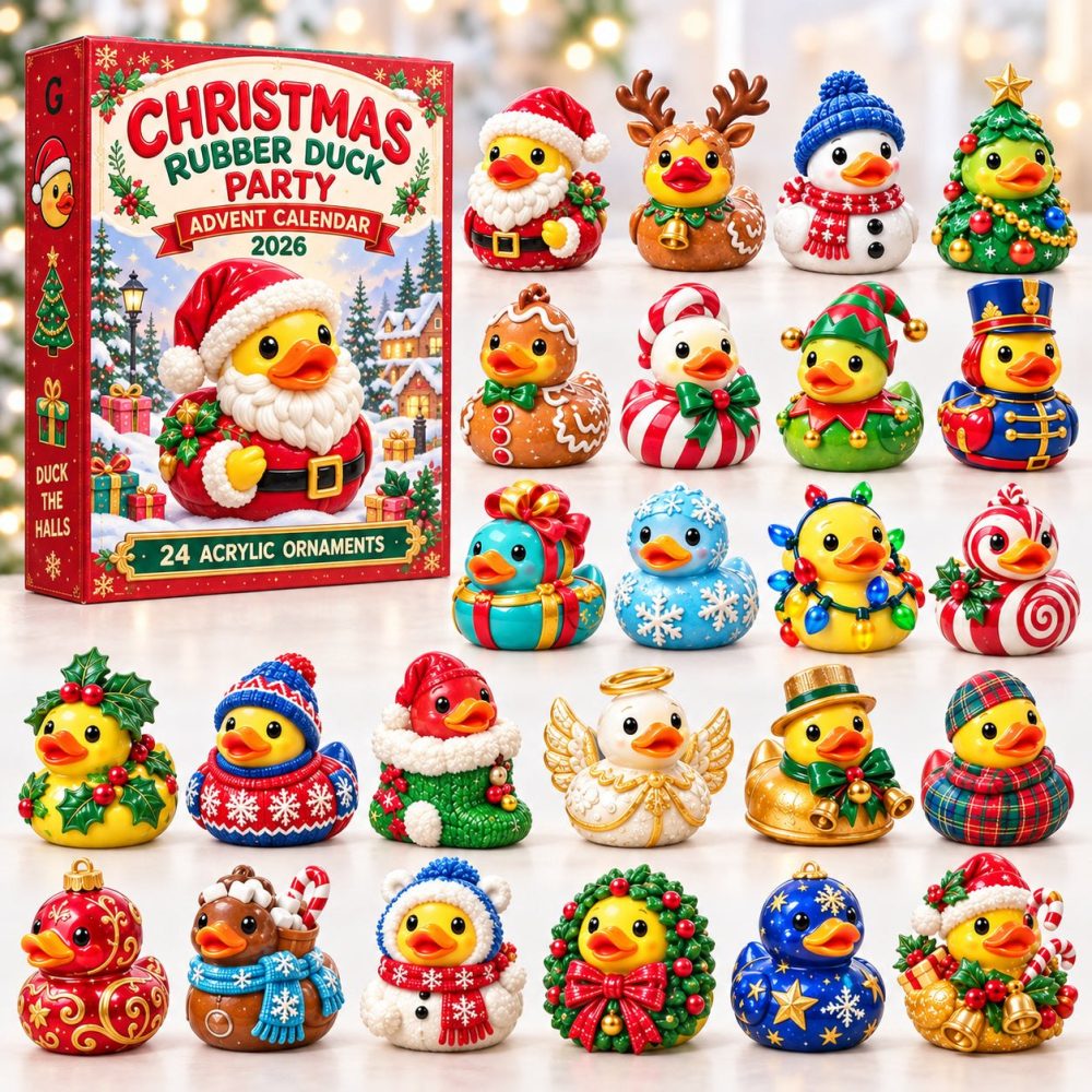 24-Day Rubber Duck Christmas Countdown With Acrylic Charms — Festive Bath-Time Duck Ornaments, Fun Holiday Advent For Kids & Stockings