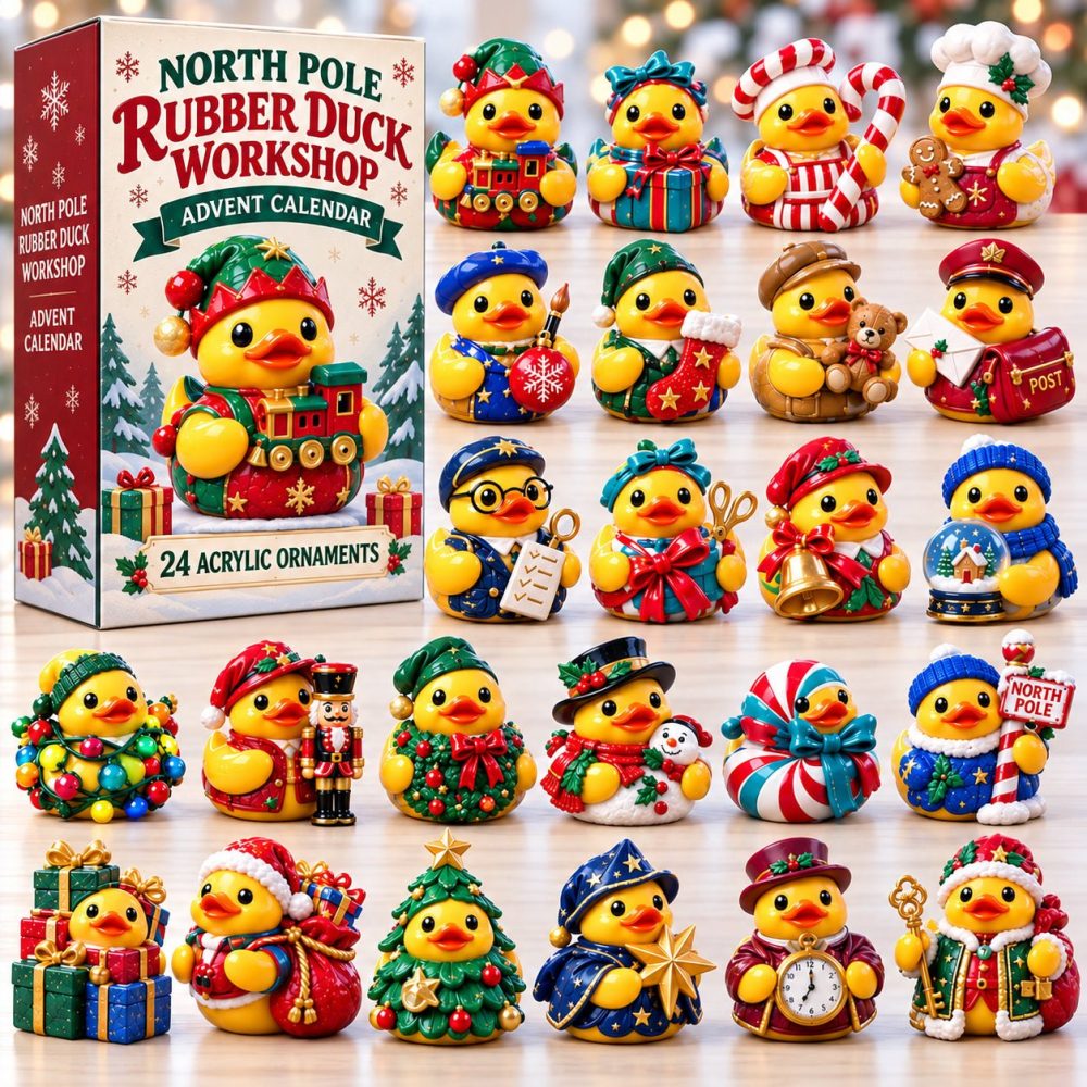 North Pole Rubber Duck Workshop Countdown - 24 Festive Acrylic Duck Charms For 2026 Holiday Advent, Family Fun Gift
