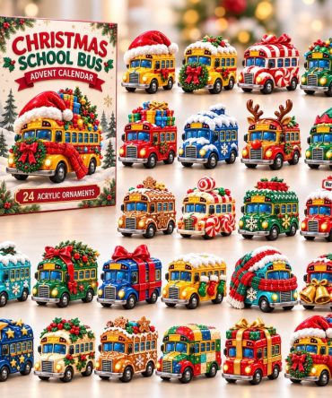 2026 Christmas School Bus 24-Day Advent Countdown With Removable Acrylic Charms - Kids Yellow Bus Holiday Activity & Gift Calendar